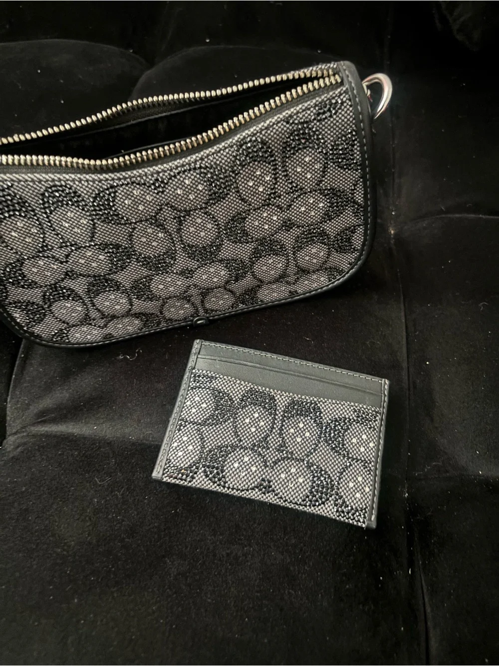 Swinger Crystal Signature Jacquard & Leather Shoulder Bag